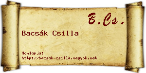 Bacsák Csilla névjegykártya